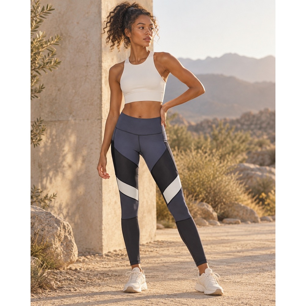 Vimmia Womens Colorblock High Rise Leggings Navy Black White Small Made in USA